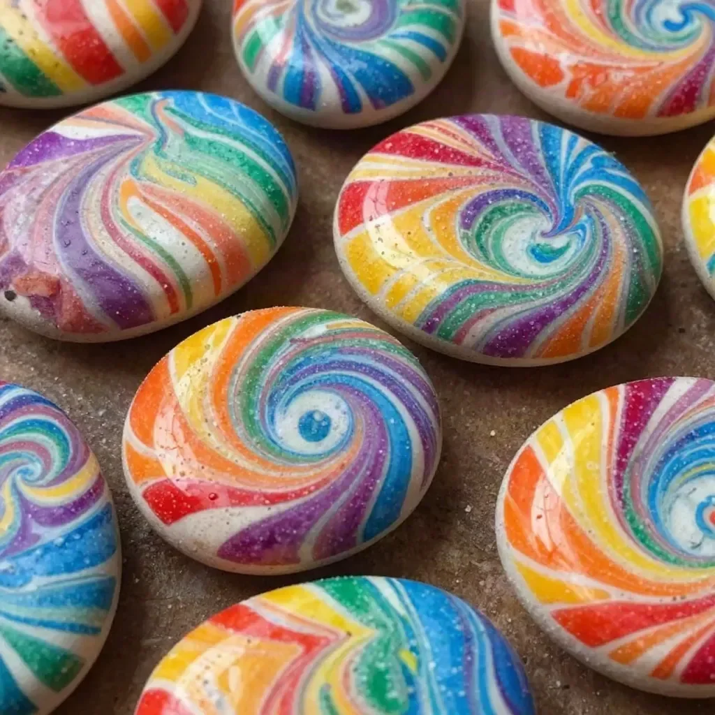Colorful Rainbow Swirl Stones showcasing vibrant patterns and hues.