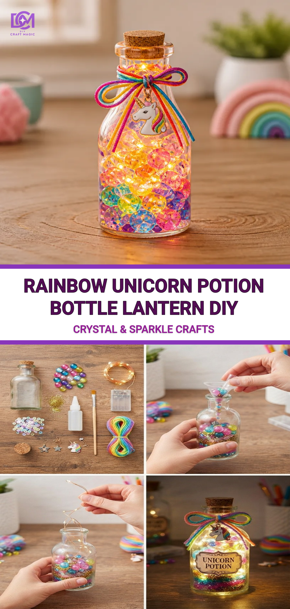 Rainbow Unicorn Potion Bottle Lantern DIY