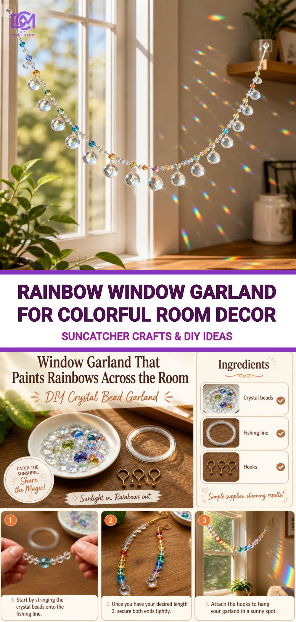 Rainbow Window Garland for Colorful Room Decor