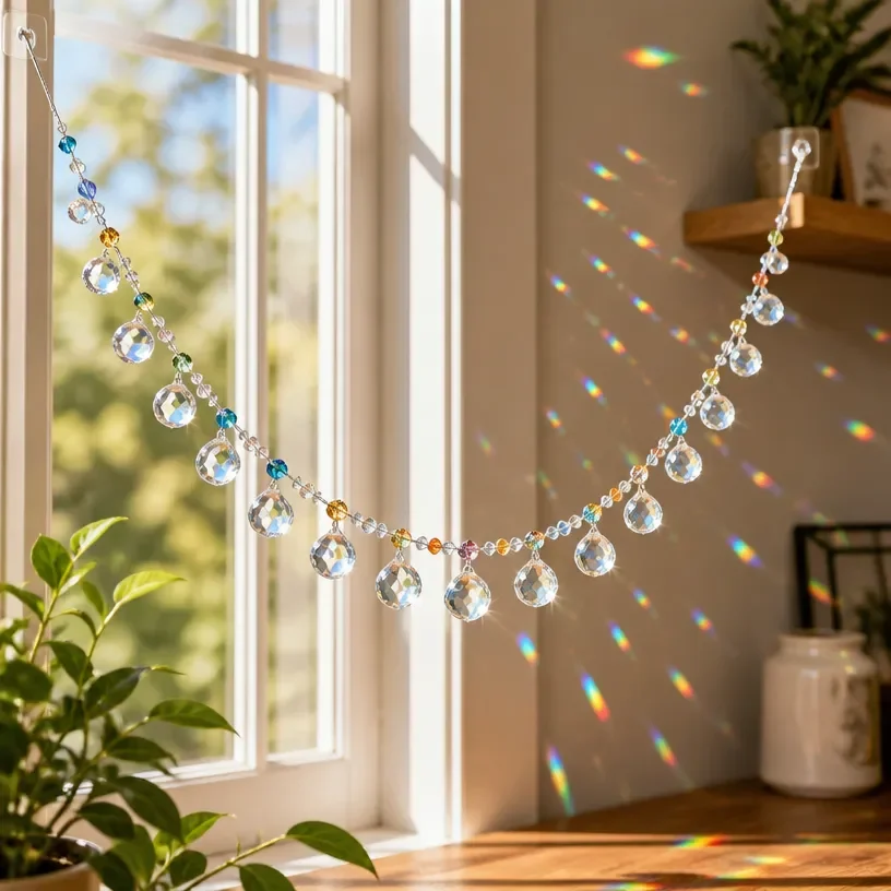 Colorful rainbow window garland for vibrant room decoration