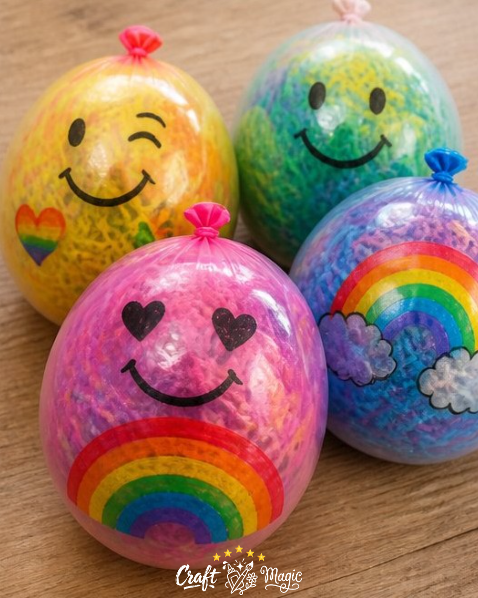Rainbow Yarn Balloon Squishies Easy DIY Craft