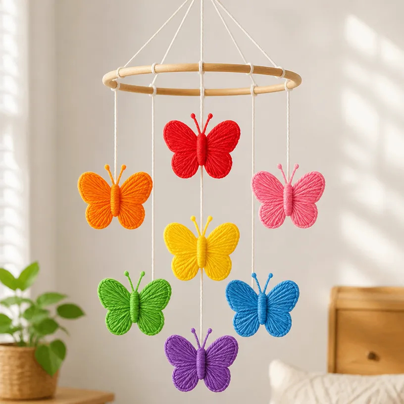 DIY Rainbow Yarn-Wrapped Butterfly Mobile for Baby Nursery Decor