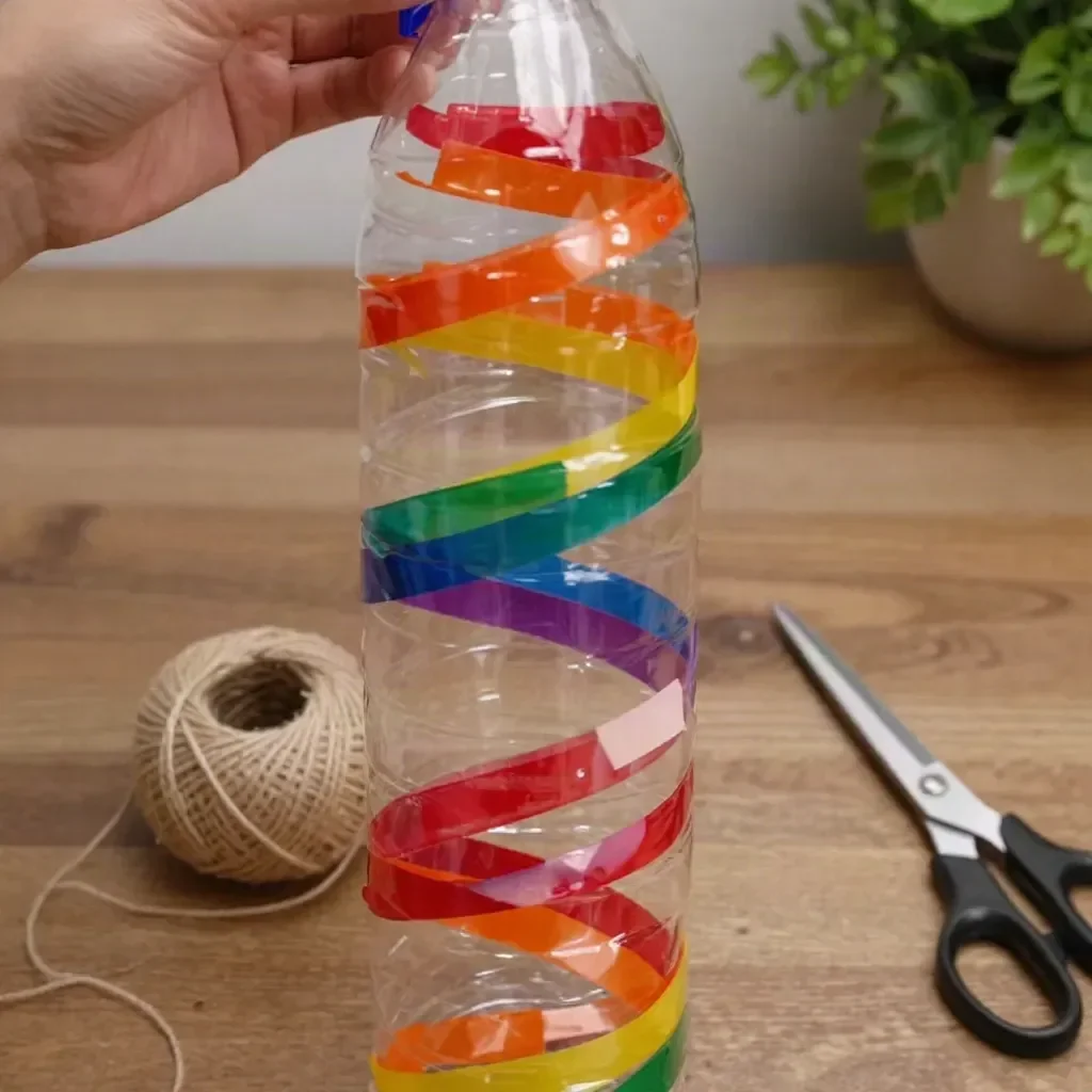 Recycled Rainbow Spiral Bottle showcasing eco-friendly design in vibrant colors