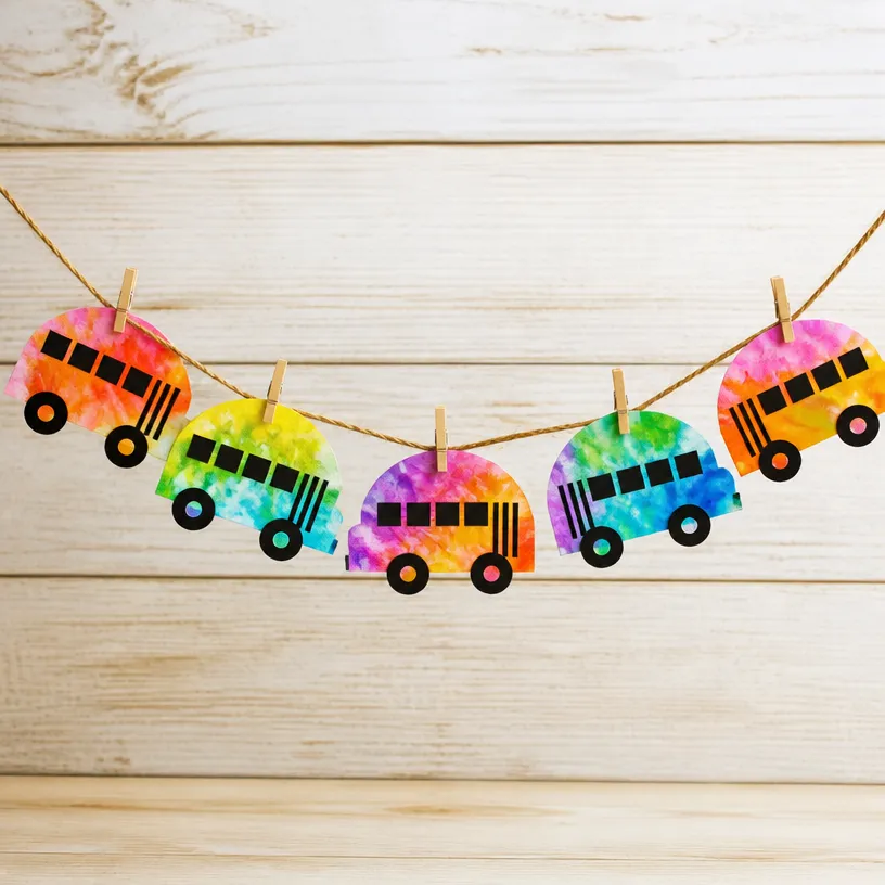Watercolor Coffee Filter School Bus Garland