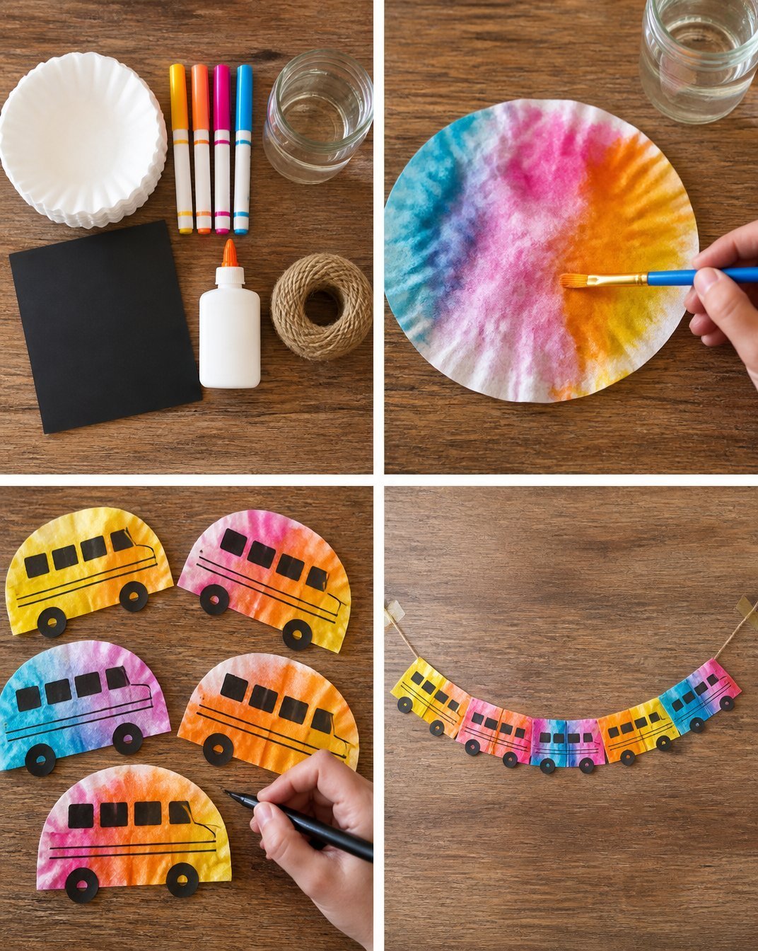 Watercolor Coffee Filter School Bus Garland