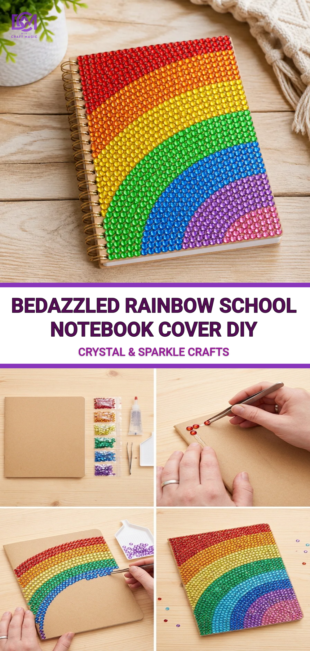 Bedazzled Rainbow School Notebook Cover DIY