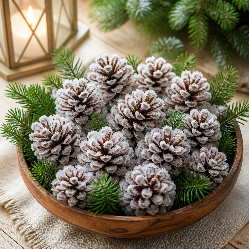 Crystal Pinecones: Fresh Winter Wood Decor Ideas