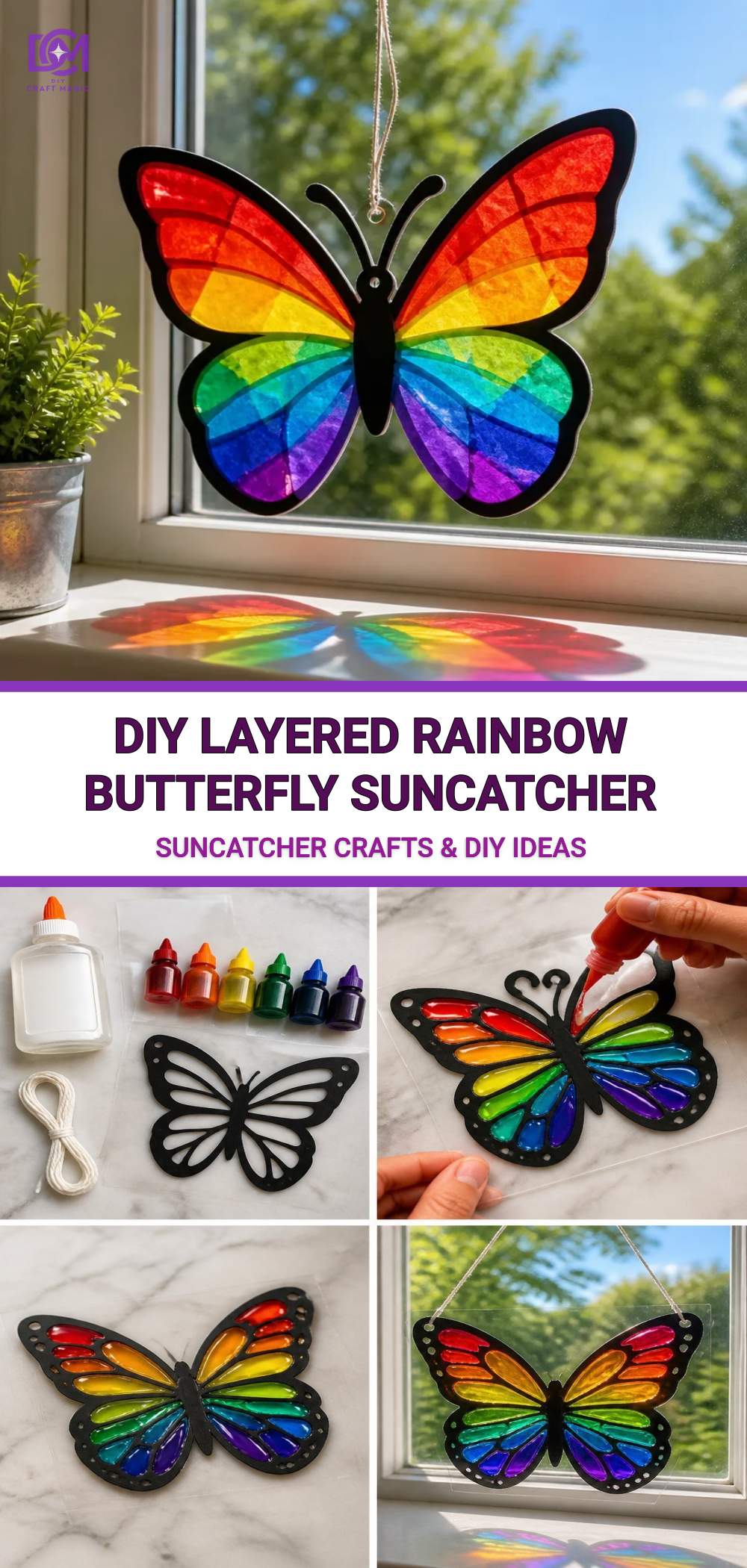 DIY Layered Rainbow Butterfly Suncatcher