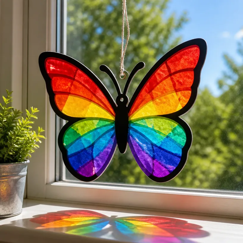 DIY Layered Rainbow Butterfly Suncatcher