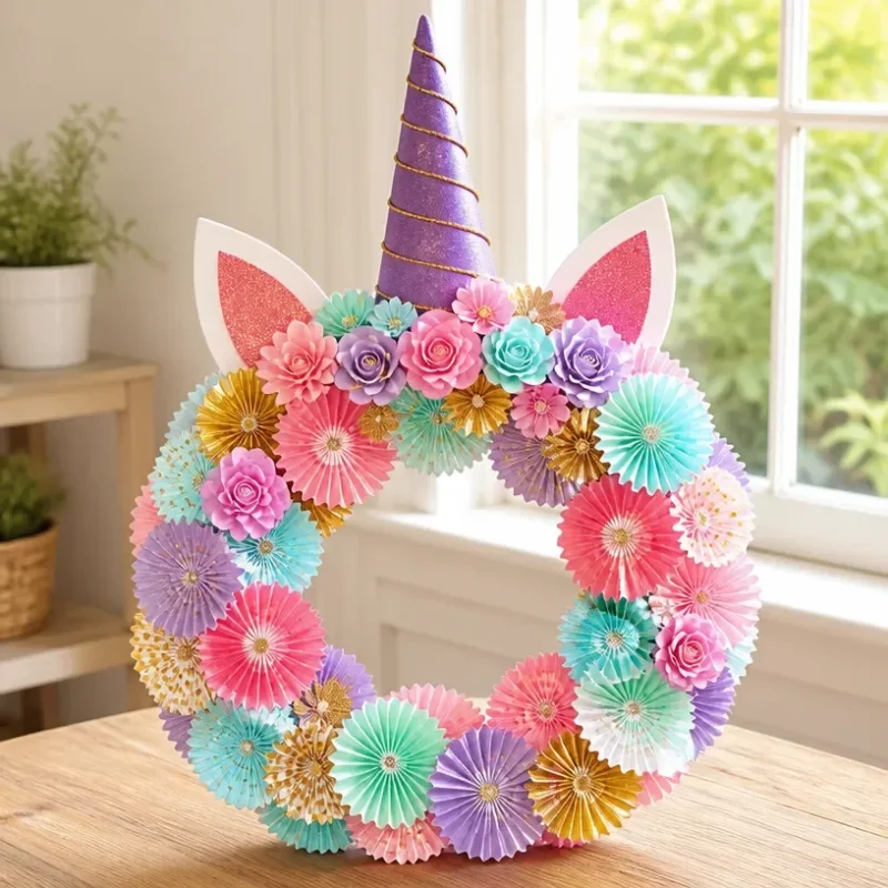 DIY Unicorn Witch Hat Cupcake Liner Wreath for Halloween decoration