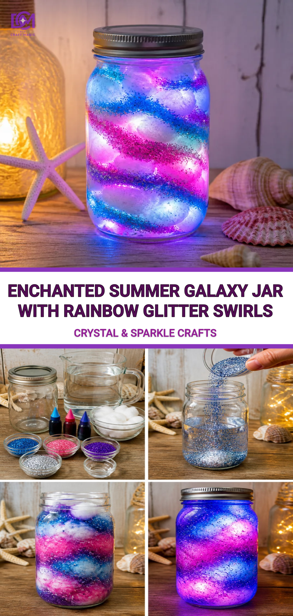 Enchanted Summer Galaxy Jar With Rainbow Glitter Swirls