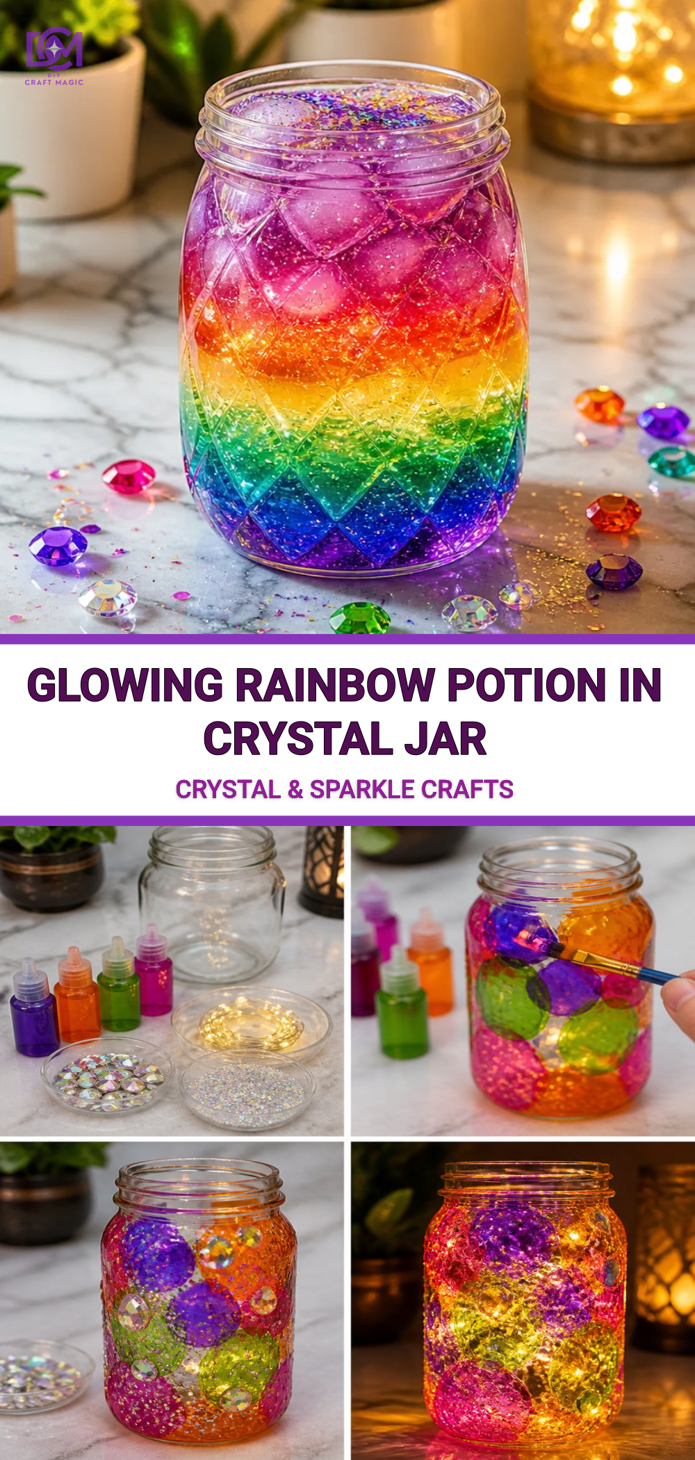 Glowing Rainbow Potion in Crystal Jar
