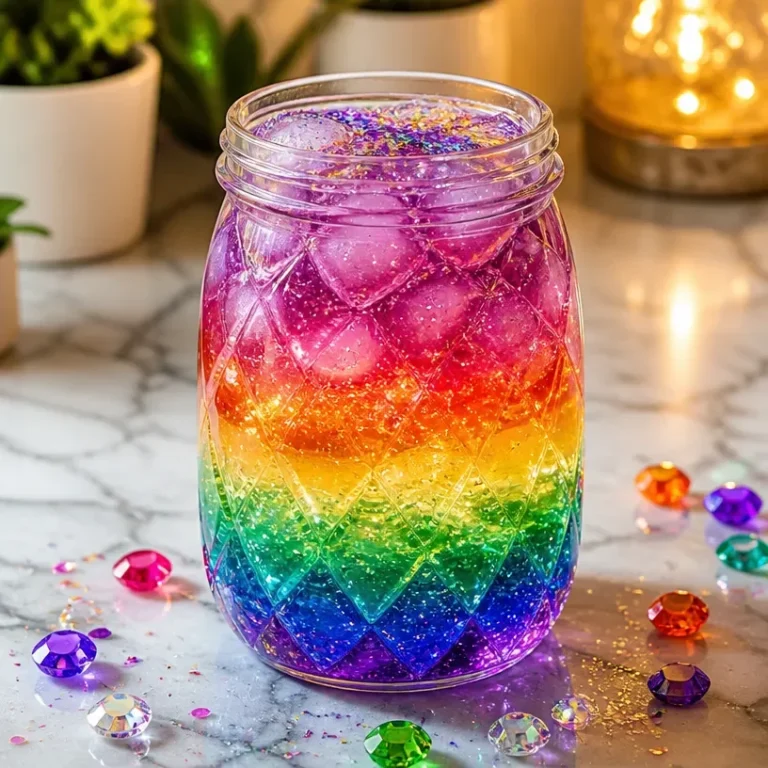 Glowing Rainbow Potion in a crystal jar, showcasing vibrant colors and magical essence.