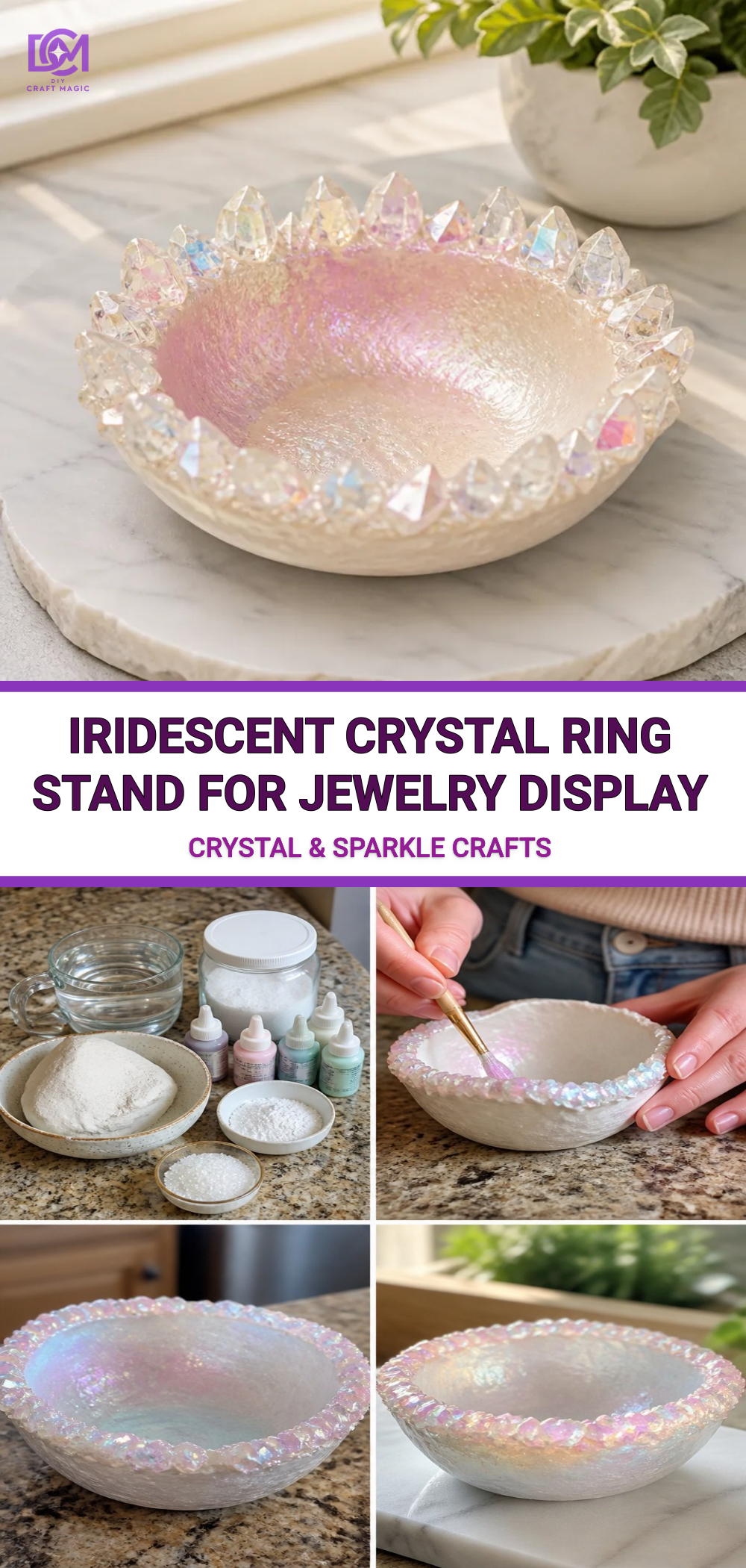 Iridescent Crystal Ring Stand for Jewelry Display