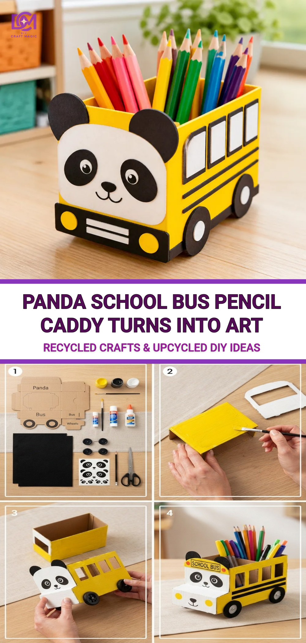 Panda School Bus Pencil Caddy Turns Into Art