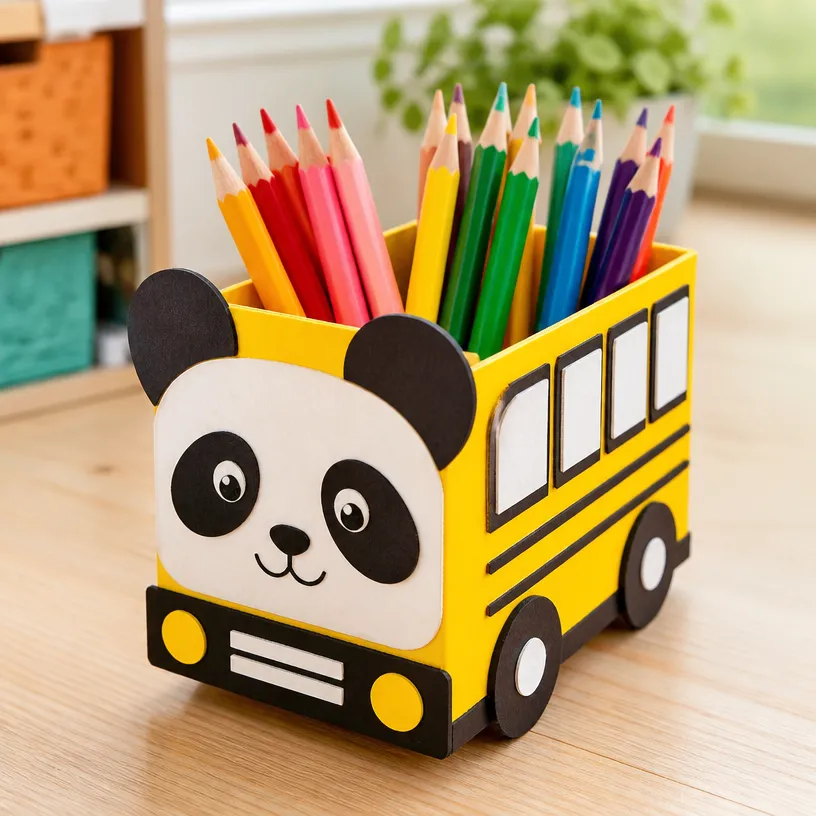 Panda School Bus Pencil Caddy Turns Into Art