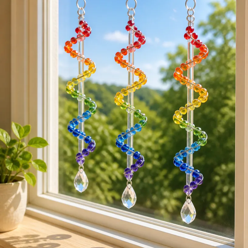 DIY Rainbow Bead Spiral Suncatcher