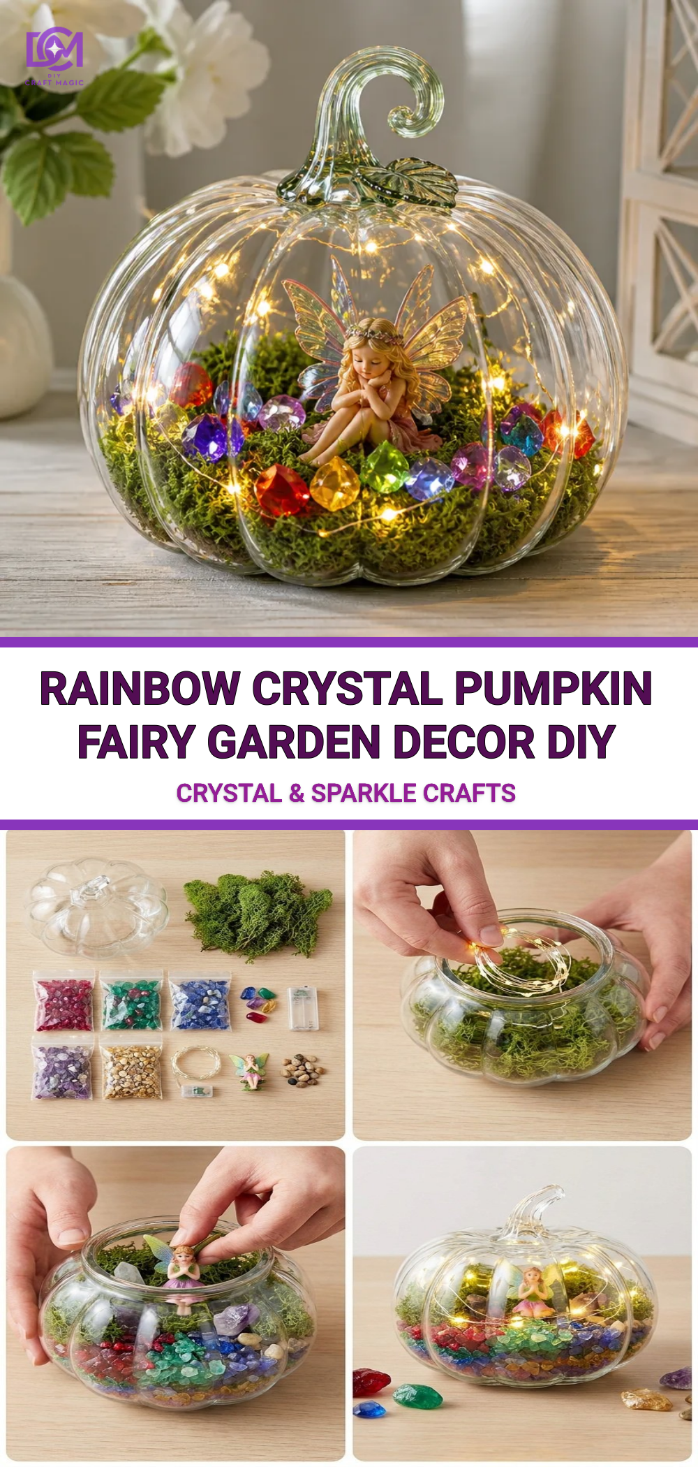 Rainbow Crystal Pumpkin Fairy Garden Decor DIY
