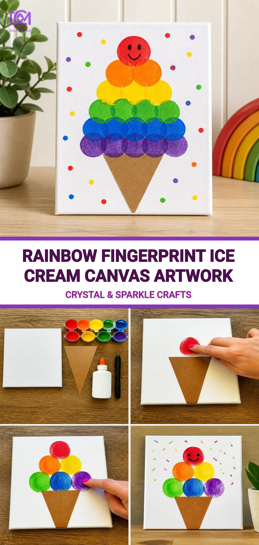 Rainbow Fingerprint Ice Cream Canvas Artwork