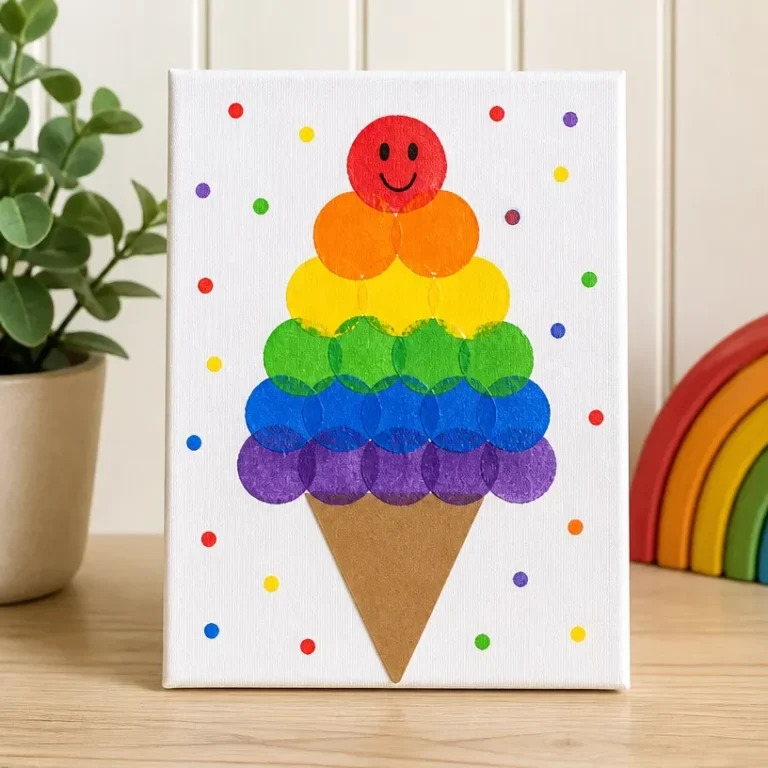 Rainbow Fingerprint Ice Cream Canvas Artwork showcasing colorful ice cream designs.