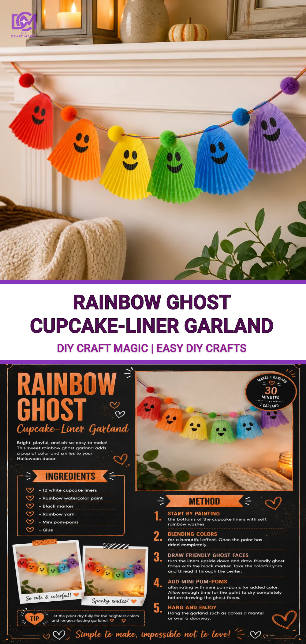 Rainbow Ghost Cupcake-Liner Garland