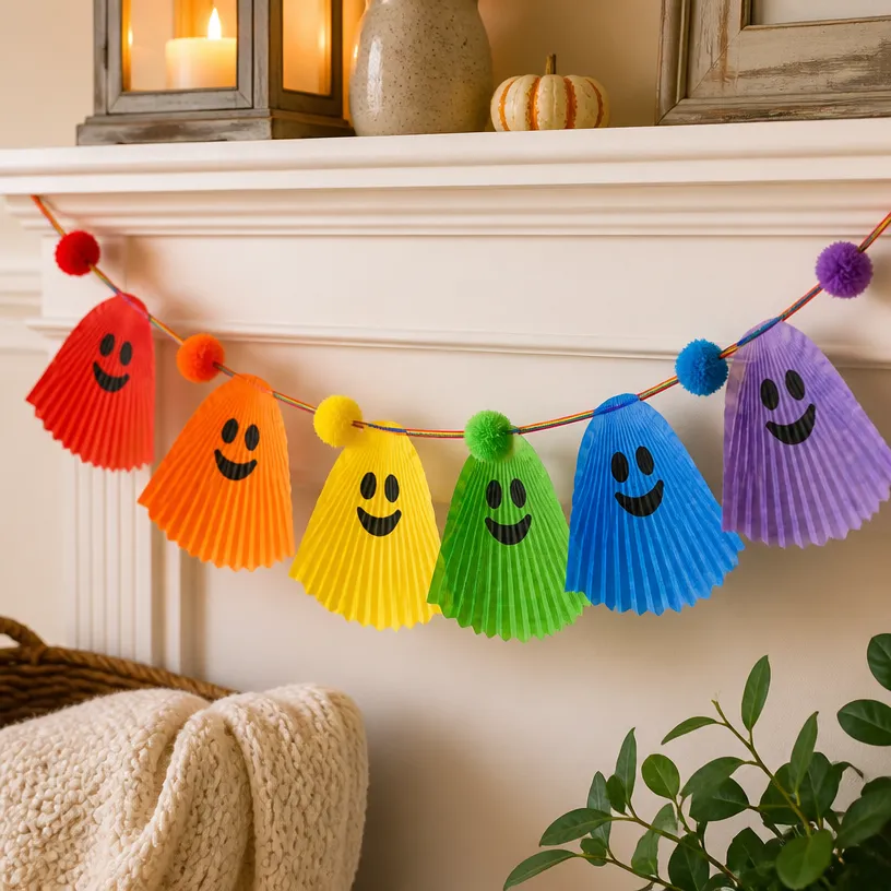Rainbow Ghost Cupcake-Liner Garland