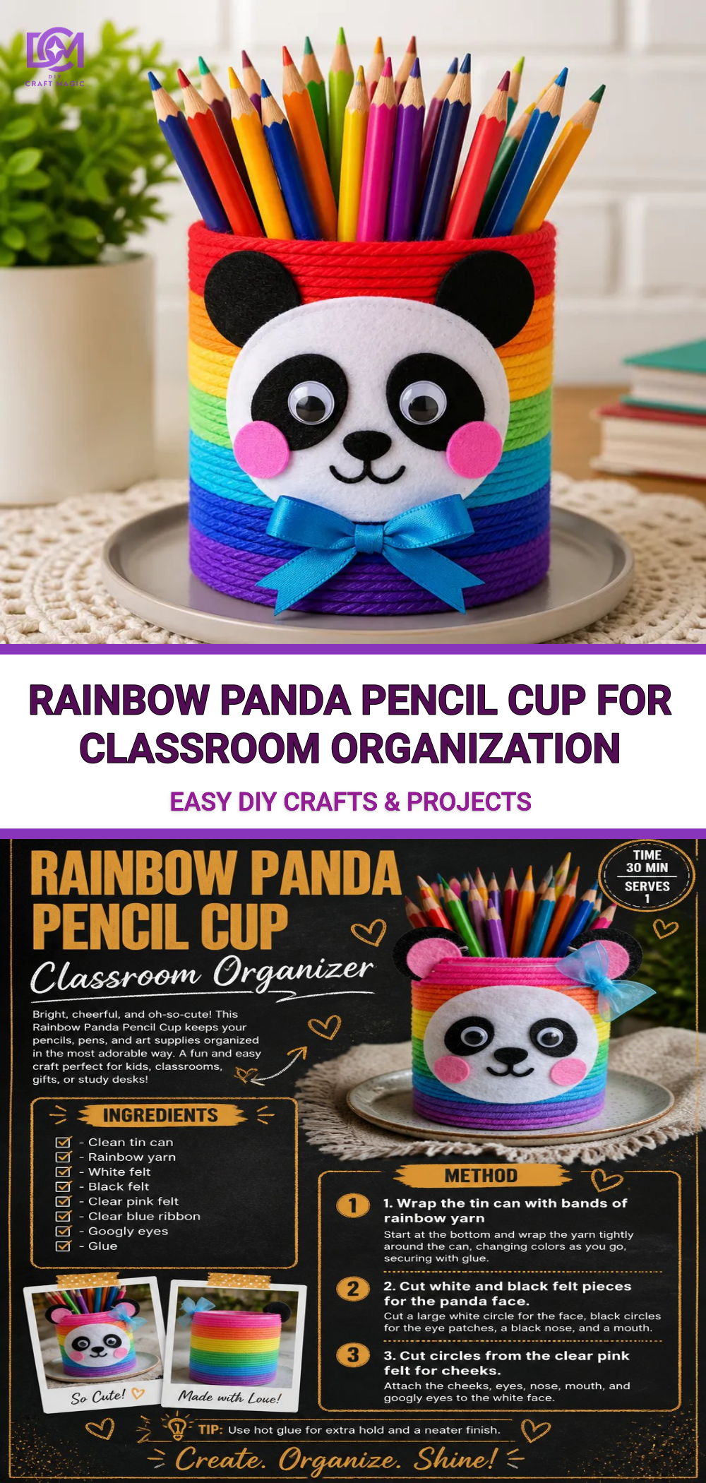 Rainbow Panda Pencil Cup for Classroom Organization