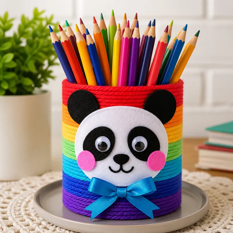 Rainbow Panda Pencil Cup for Classroom Organization
