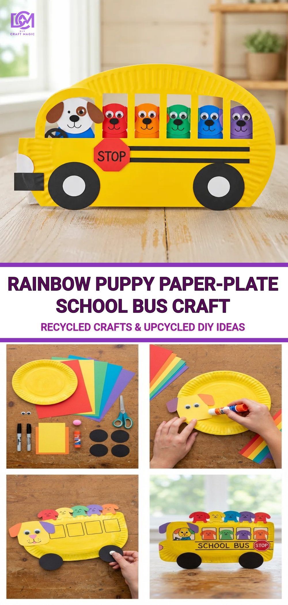 Rainbow Puppy Paper-Plate School Bus Craft