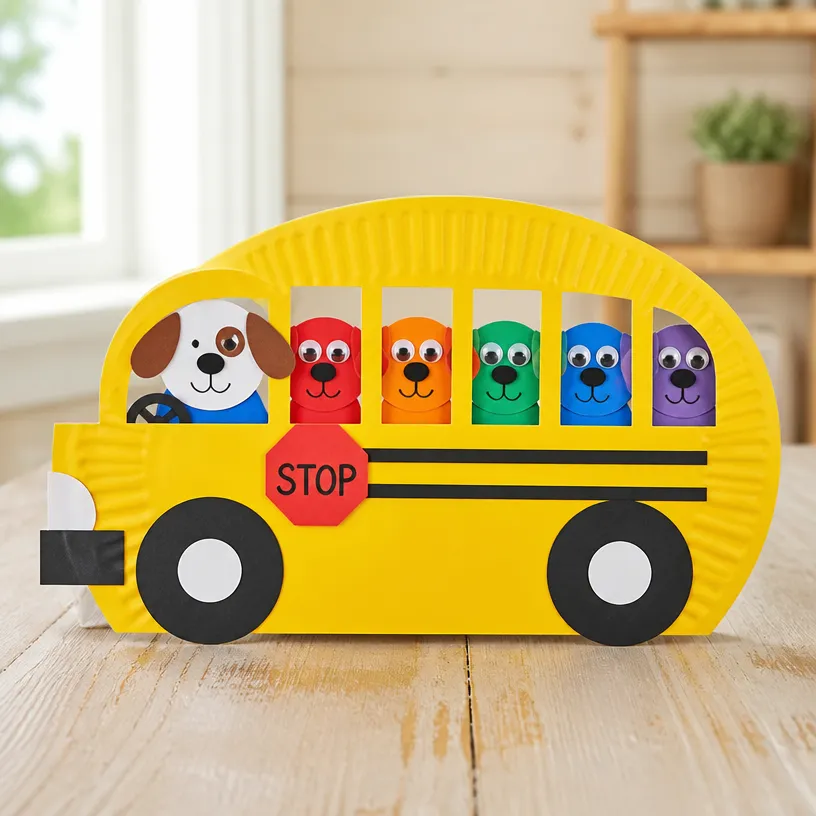 Rainbow Puppy Paper-Plate School Bus Turns Into Art