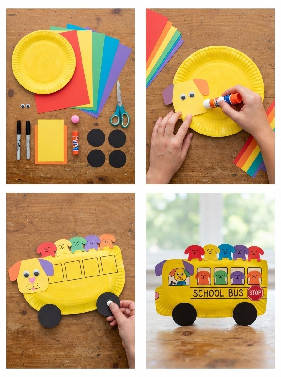 Rainbow Puppy Paper-Plate School Bus Turns Into Art
