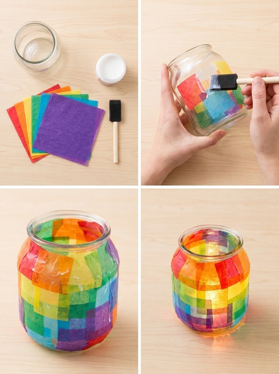 Rainbow Stained Glass Lantern for Schoolhouse Decor