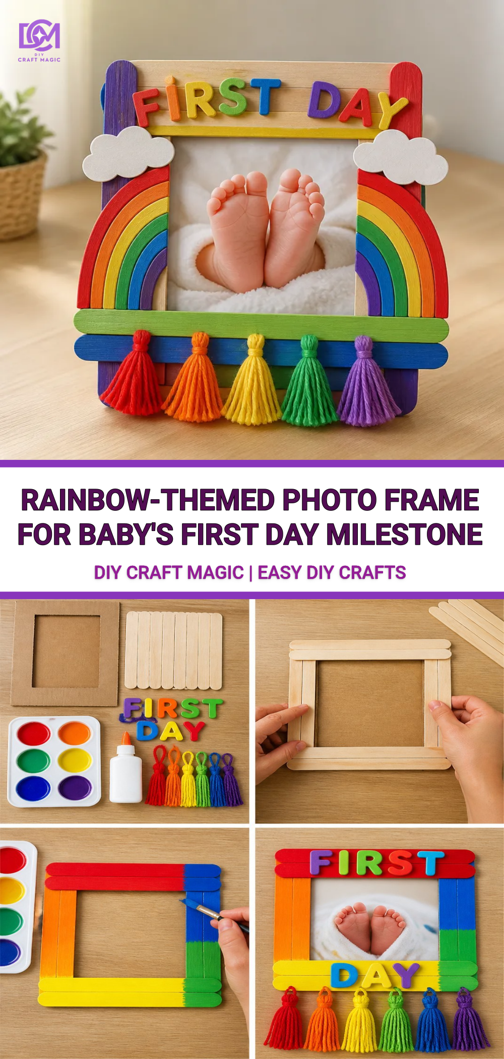 Rainbow-Themed Photo Frame for Baby's First Day Milestone