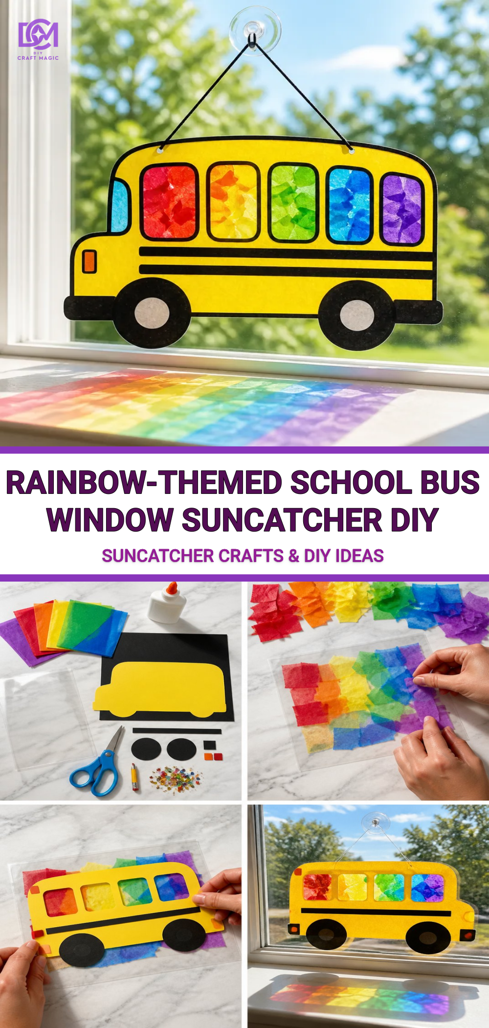 Rainbow-Themed School Bus Window Suncatcher DIY