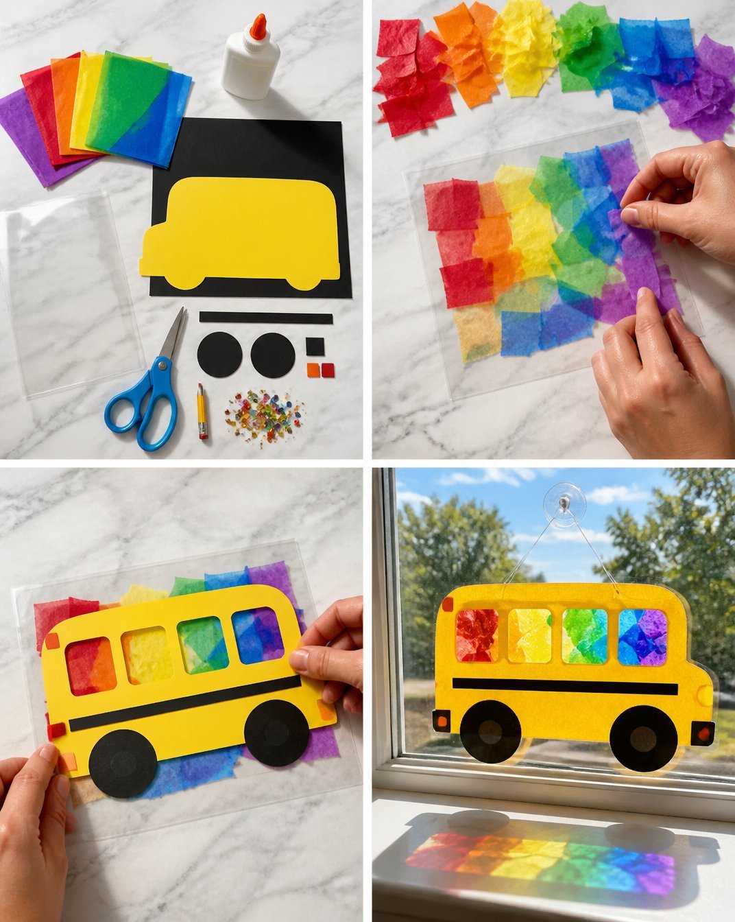 Rainbow-Themed School Bus Window Suncatcher