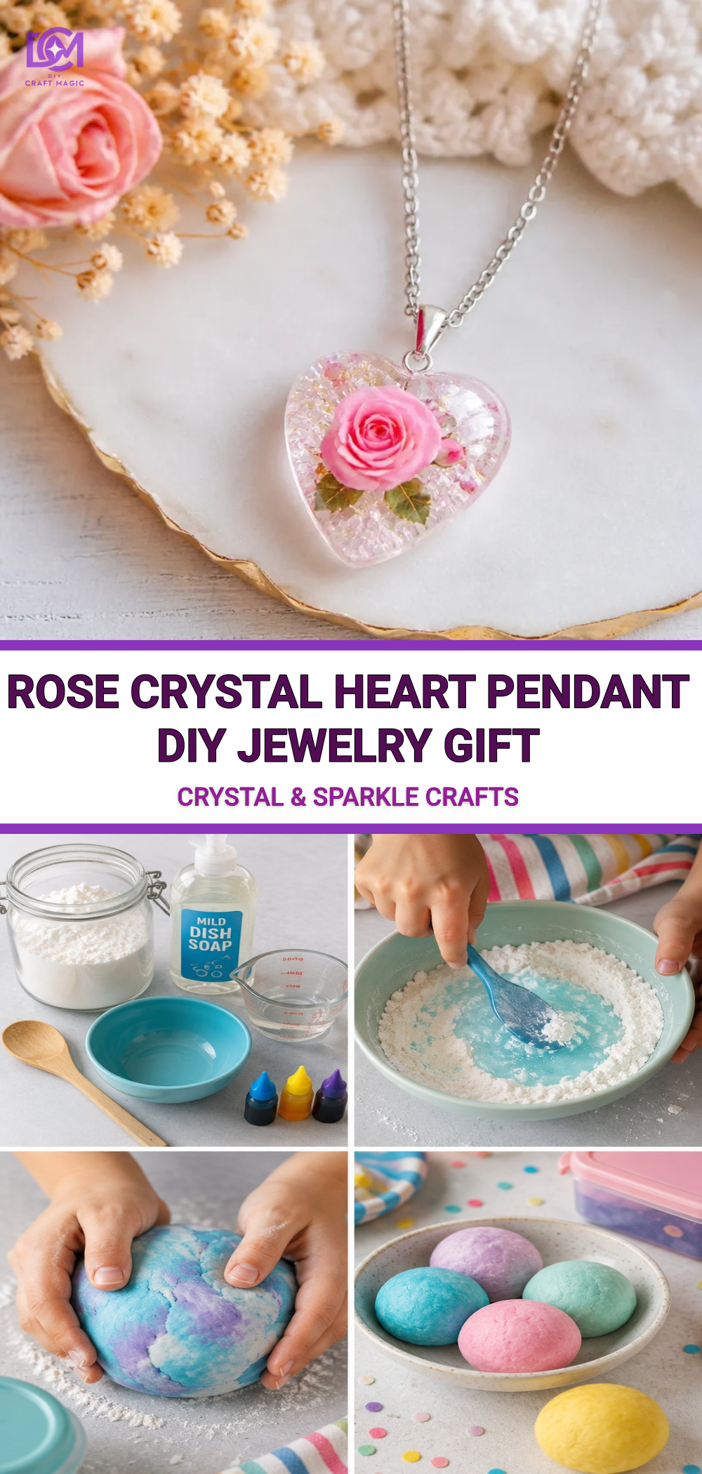Rose Crystal Heart Pendant DIY Jewelry Gift