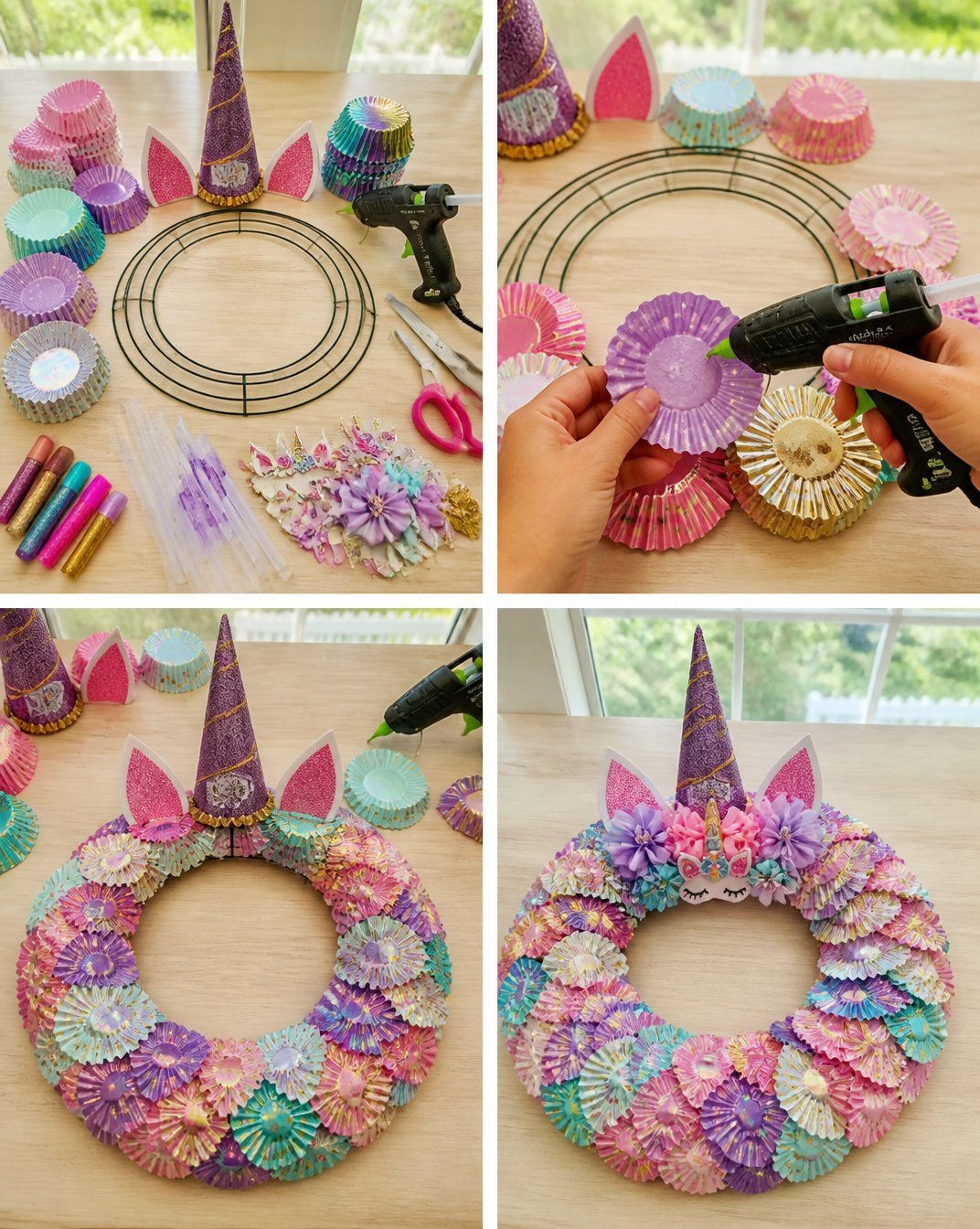 DIY Unicorn Witch Hat Cupcake Liner Wreath